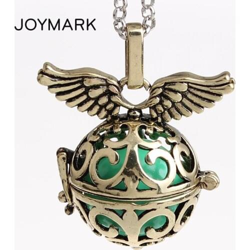 12pcs/lot 5 Colors Openable Angel Wing Hollow Chime Box Cage Musical Sound Ball Pendant Pregnancy Necklaces For Mother HCPN17