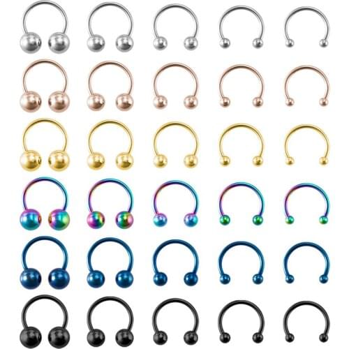 3-5pcs Stainless Steel Nose Hoop Septum Ring Lip Cartilage Earring Helix Tragus Ear Piercing Horseshoe Body Jewelry 2.5-6mm Ball