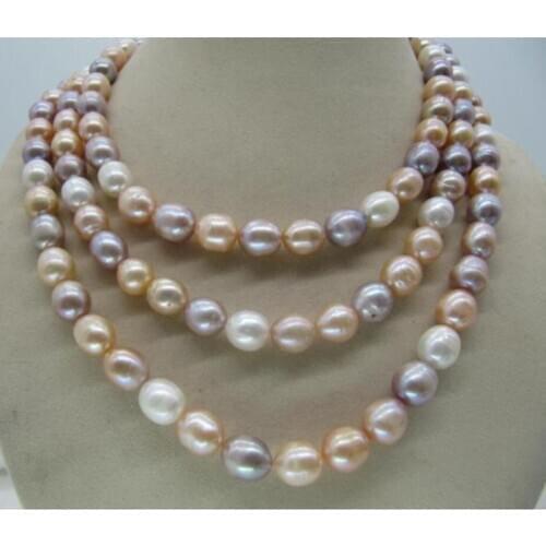 3 row 9-10MM NATURAL SOUTH SEA WHITE PINK PURPLE COLOR PEARL NECKLACE BEAUTIFUL
