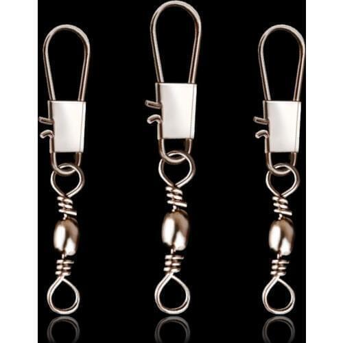 50pcs Swivels Fishing Line Connectors Rolling Swivel Fishing Bait Lure Connector Pin Fast Clip Lock