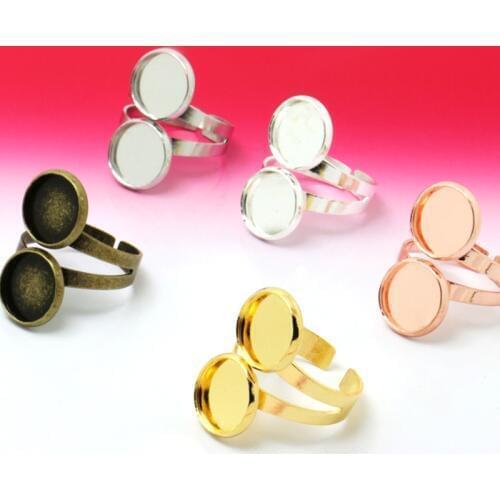 6pcs 10/12mm Popular couples Adjustable Two Ring Blank Bezel Setting Tray Cabochons Antique Bronze/Rhodium Silver/Gold Diy Parts