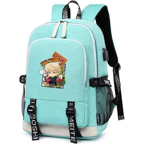 My Hero Academia Midoriya Izuku Anime Bookbag Pink School Bags Men Travel Backpack USB Charging Laptop Bagpack Cute Shoulder Bag