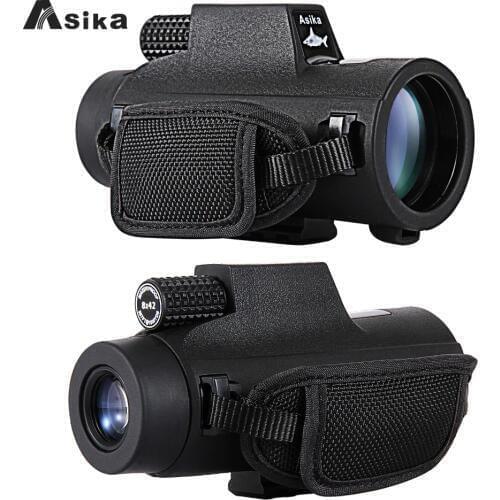 8/10x42 Asika Waterproof Monocular With Bak4 Prism Optics 22.6mm Large Eyepiece Telescope Camping Hunting Travel Spotting Scope