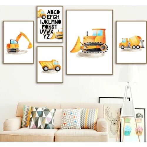 Vehicles Excavators Bulldozers Trucks Boy Baby Wall Art Canvas Painting Nordic Posters And Prints Wall Pictures Kids Room Decor