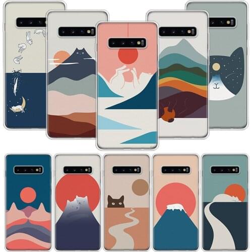 Abstract Art Cat Mount Fuji Japan Landscape Phone Case for Samsung Galaxy A51 A71 A50S A20E A30 A40 A70S A10S A01 A21 A41 A52 A2