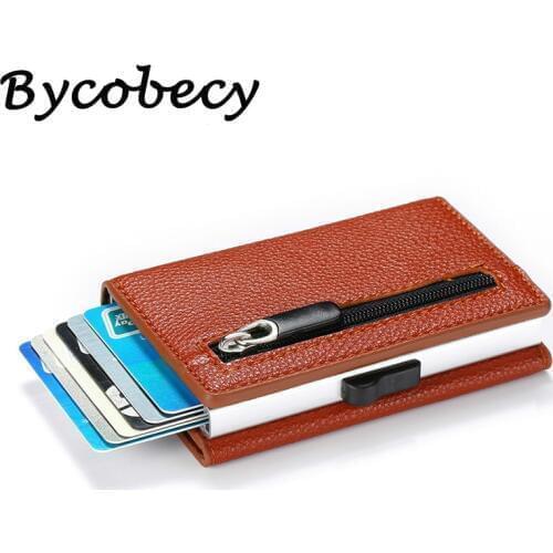 Bycobecy Anti-theft Rfid ID Card Holder Case Single Box Aluminium Coin Purse Women Magnetic Mini Credit Card Holder With Zipper