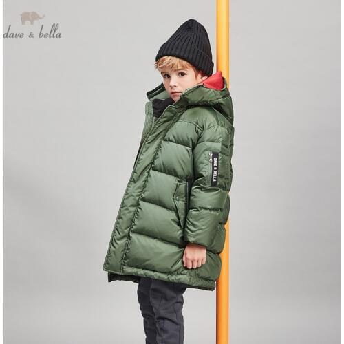 DBK11267 dave bella kids boy down jacket children 90% white duck down outerwear fashion solid hooded zipper coat