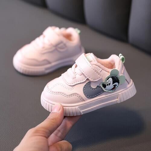 Disney Baby Sneakers Mickey Mouse Warm Child Boys Girls Casual Shoes Autumn Winter 0~3 Years Old Kids First Walker Cotton Shoes