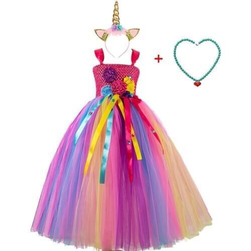 Unicorn Tutu Dress Happy Purim Girls Birthday Party Dresses Christmas Dress Up Flower Girl Cosplay Halloween Costume for Kids