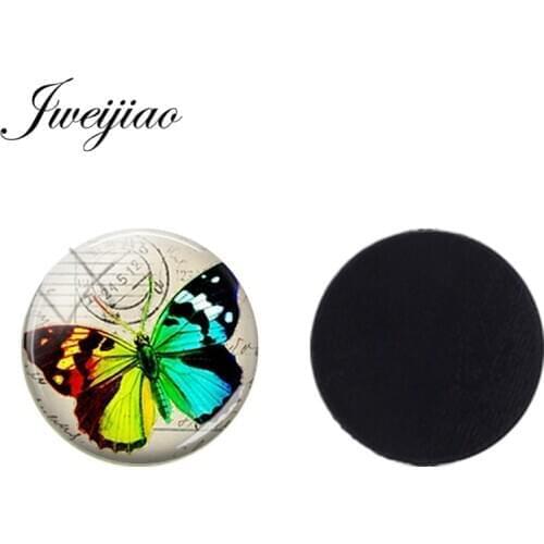 JWEIJIAO 1pcs Vintage Butterfly 25mm Glass Gems Dome Beads Magnetic Sticker Fridge Magnet Jewelry Findings For Kids Gift B656