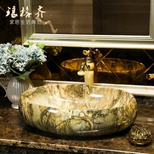 On-stage ceramic washbasin European marble washbasin toilet art basin oval washbasin