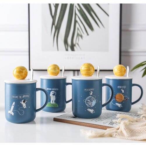 Universe Coffee Mugs 450ml Creative 3D Planet Cups with Lid Ceramic Milk Oat Beverages Breakfast Pot Funny Cup Gift for Kids