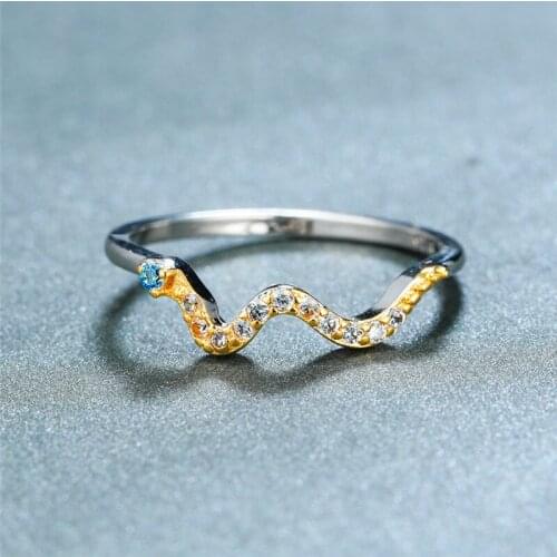 Vintage Yellow Gold Two Tone Blue Crystal Snake Rings For Women Men Fashion Punk Jewelry White Gold White Zircon Animal Ring
