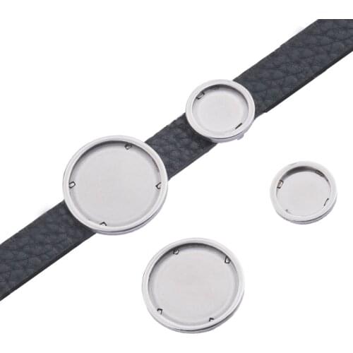 2Pcs Stainless Steel Flat Leather Slider Fit 12mm 20mm Dia Round Cabochon Base Blank Setting Diy For Bracelet Jewelry Making