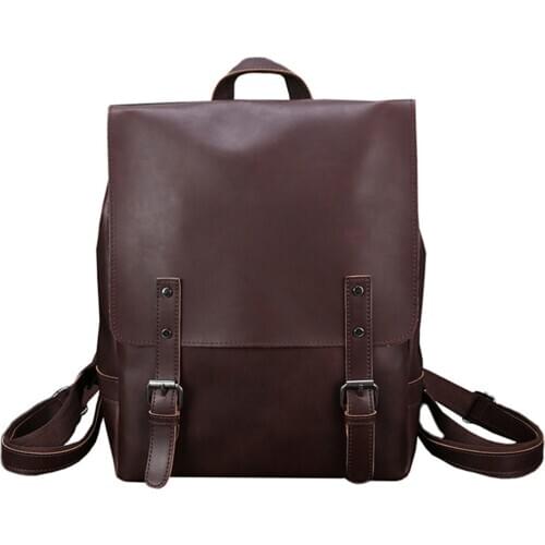 Leather Backpack Vintage Laptop Bookbag for Women Men, Brown Faux Leather Backpack Purse College School Weekend Travel Bookbag