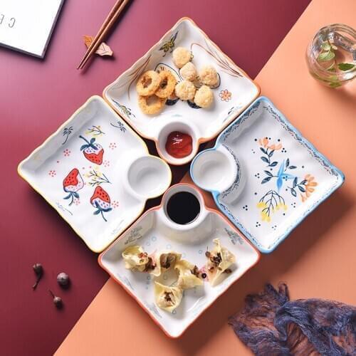 Creative cute Ceramic Dumplings Bowl Sushi Plate with Sauce Dish Kitchen Tableware Dinner Plates Dessert Fruit Sushi Tray