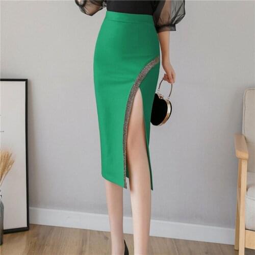 Summer and Autumn Womens Mid-Length and High-Waist Sexy Slim and Elegant Wrap Hip Nylon Cotton Work Skirt for Women 2021 A045