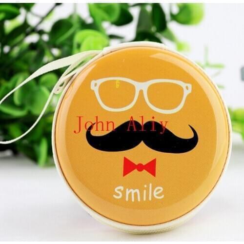 Hot selling Big Beard Face Designs Round Portable Coin Wallet Purse Hard Key Earphone Holder Case Bag