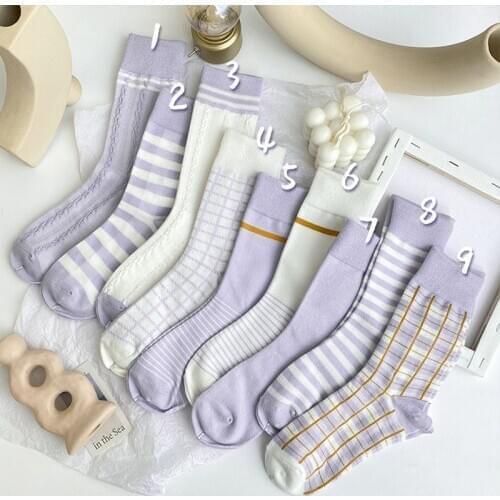 New Taro Purple Fashion Women Socks Striped Plaid High Quality Cotton Socks Female Japanese Korean Harajuku Cute Sock Skarpetki