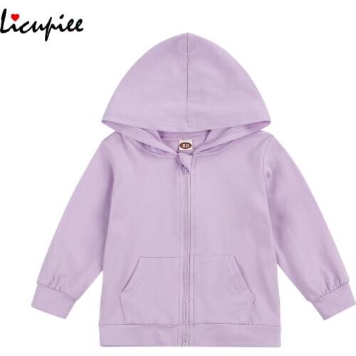 New Hooded Sweatshirts Zipper Long-sleeve Kangaroo Pocket Solid Color Kids Boys Girls Outdoor Casual Coat Sportswear 1-6 Years
