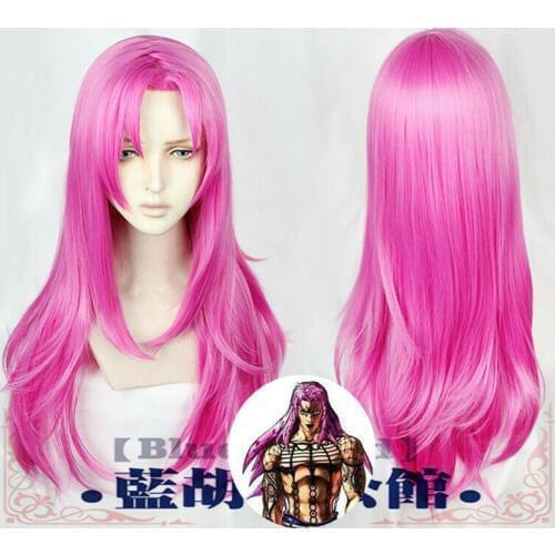 Anime JoJos Bizarre Adventure Golden Wind Diavolo 80cm Long Rose Red Hair Heat Resistant Cosplay Costume Wigs + Wig Cap