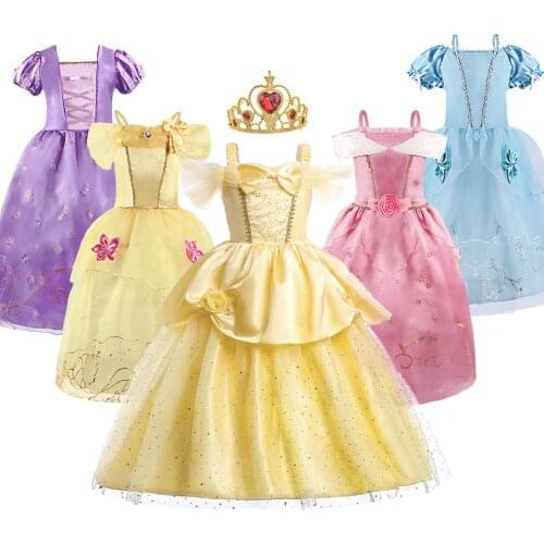 Princess Dress Rapunzel Belle Cinderella Beauty Costume Little Girl Dress Girl Birthday Party Christmas New Year Evening Dress