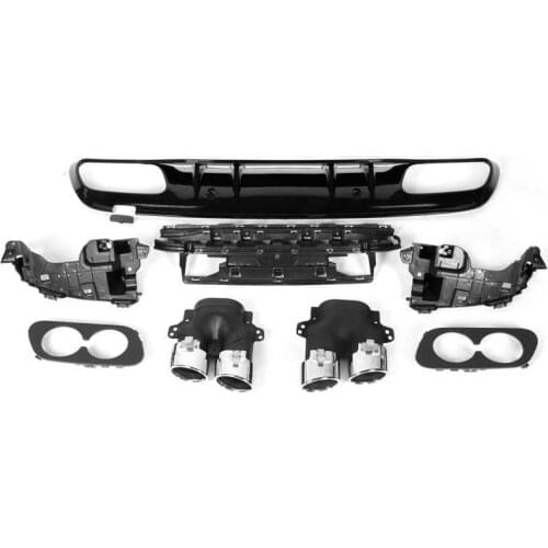 For C43 Look Diffuser + Sliver Chrome Quad Exhaust Tips For Mercedes-Benz C-Class W205 S205 AMG-Line 2015-2020