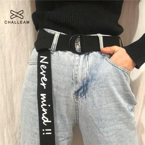 Never Mind Canvas Belt Women Letters Printed Double D Ring Buckle Unisex Men Punk Male Long Harajuku Jeans Trouser Belts 252