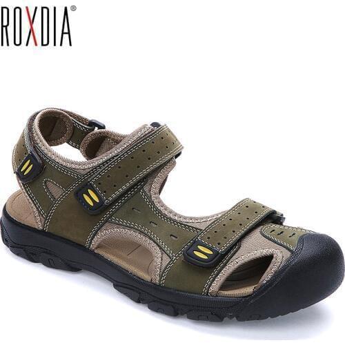 ROXDIA Plus Size 39-47 New Fashion Breathable Men Sandals Genuine Leather Summer Beach Shoes Mens Sandal Causal Shoes RXM004
