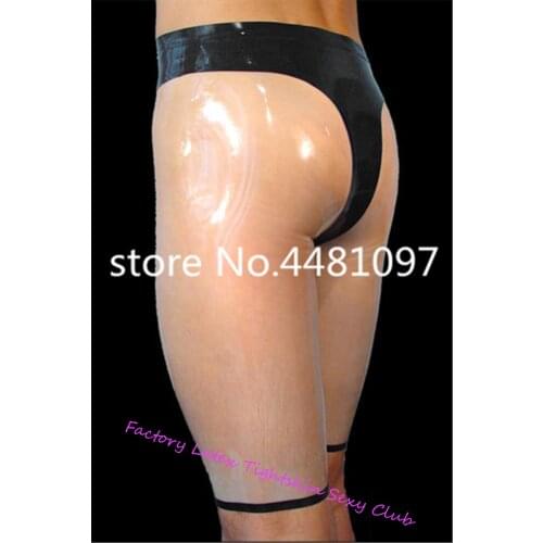 Sexy Latex Mens Exotic Pants Short Latex Rubber Tight Breeches Transparent With Black latex panties fetish faux no zip