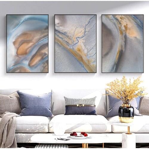 Nordic Minimalist Abstract Gilt River Watercolor Clouds Canvas Art Painting Print Poster Picture Wall Home Decoration