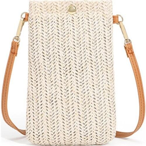 Straw Woven Small Phone Bag Ladies Shoulder Crossbody Messenger Bags Weaving Summer Beach Female Mini Purse