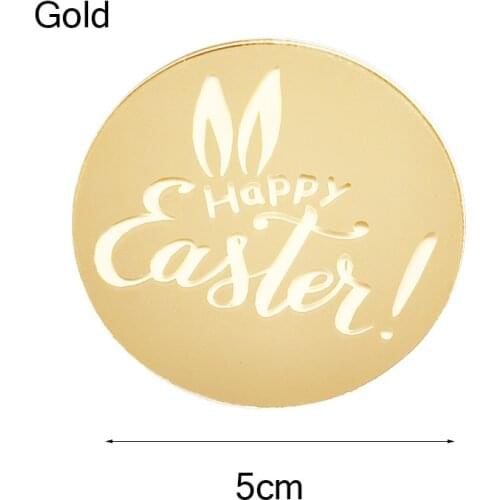 5cm New Circle Happy Easter Cupcake Topper Acrylic Silver Gold Cake Topper for Easter Bunny Theme Party Cake Decorations 1pc