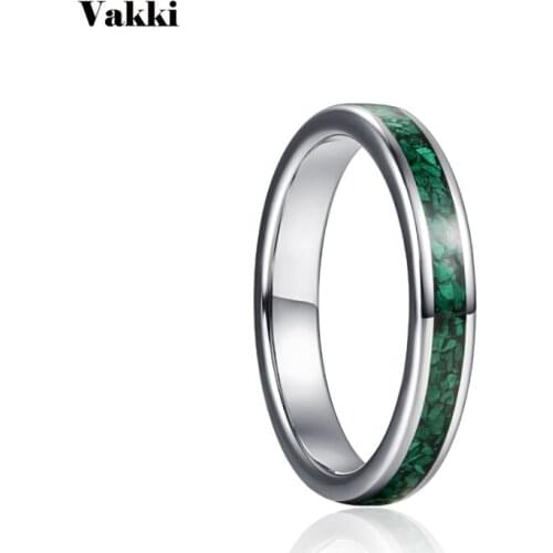 VAKKI 4mm Steel Color Inlaid Green Malachite Tungsten Carbide Ring Women Fashion Wedding Jewelry Engagement