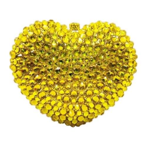 XIYUAN Newest Heart Shape Evening Crystal Bag Golden Stones rhinestone Clutch Evening Bag Female Party Purse Wedding Clutch Bag