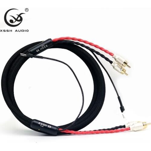 XSSH YIVO 4 core pure copper OFC Plated Silver shield 2 RCA to 2 RCA ground U spade Ground Wire plug Audio Phono Tonearm Cable
