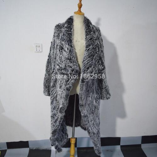 SJ459-03 105cm Top Quality Thick Knit 2019 Black Snow Top Women Rabbit Fur Jacket