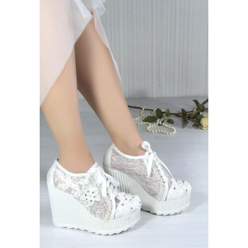 Jasmine Ladies Bridal Women Pearl Lace Luxury Crystal Sexy Handmade Fashion Platform High Heel White Wedding Shoes