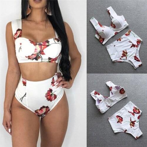Women Sexy High Waist Floral Print Bikini Set Push-up Padded Bra Bandage Bikinis Swimsuit Triangle Swimwear Bathing Suit