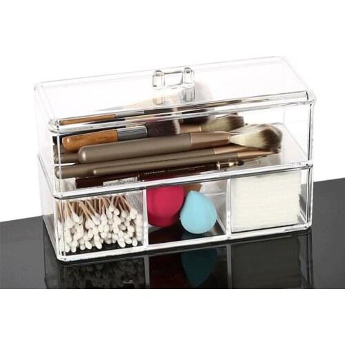 1/2 Layer Makeup Organizer Cosmetic Storage Box Cotton Pad Holder Storage Container with Lid Acrylic Makeup Brush Holder