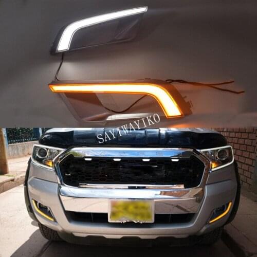 1 Pair DRL For Ford Ranger 2015 2016 2017 2018 with yellow turn signal lights daytime running light LED Day Driving fog Lamp