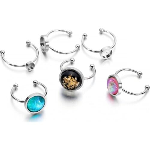 10pcs/lot 4-10 mm Adjustable Ring Settings Base Stainless Steel Glass Cabochons Cameo Settings For DIY Jewelry Making Supplies