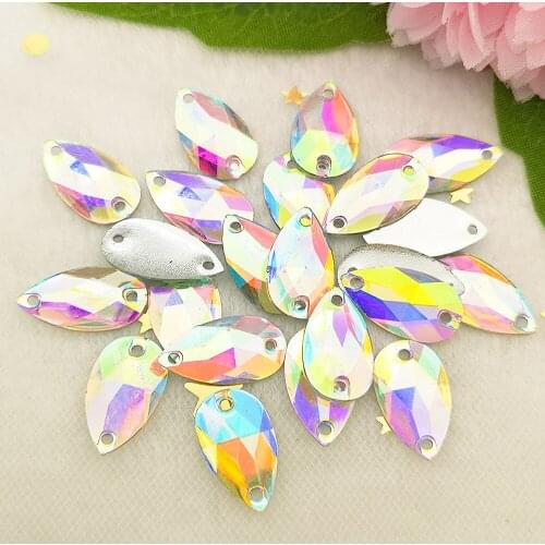 100pcs 10*17mm Drop Shape Crystals AB Rhinestone Flatback Sewing 2 Hole Stones Resin for DIY Wedding Dress