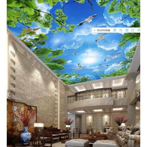 1854 Pigeons flying around the Sun PVC Stretched Ceiling Film For Home decoration