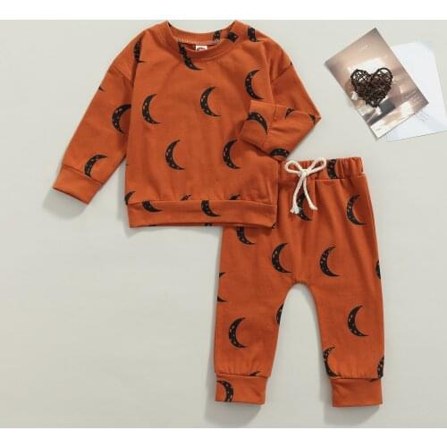 2021 Casual Long Sleeve Baby’s Clothing Set Fashion Moon Print Sweatshirt T-shirt+Trousers Set Toddler Infant Outfit Sleepwear