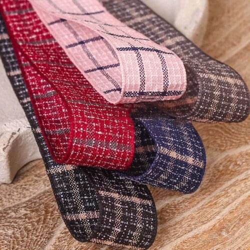 5 yards Cotton linen plaid Printed Polyester Ribbon for DIY Crafts Hair Accessories Gift Box Bouquet Packaging Wedding Decor