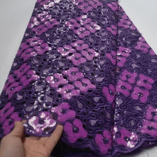 5yards/pc) beautiful purple African handcut lace fantastic embroidered organza lace fabric 2019 newest for party dress OP115