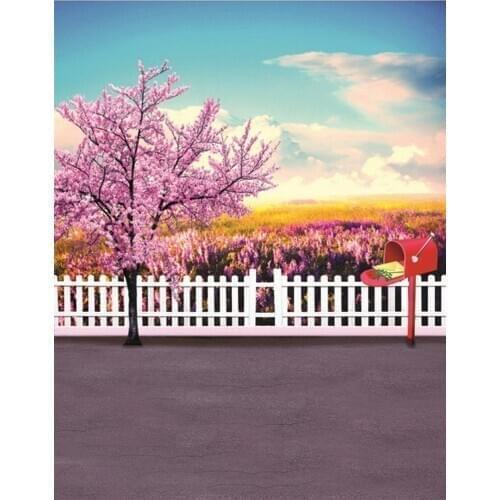 5x7ft Pink Flower Tree Fence Photography Backdrops Photo Props Studio Background