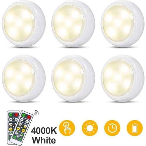 Wireless LED Puck Wall Light Remote Control Dimmable Timing Wall Lamp White Color Battery Powered Indoor Lighting Cabinet Stairs