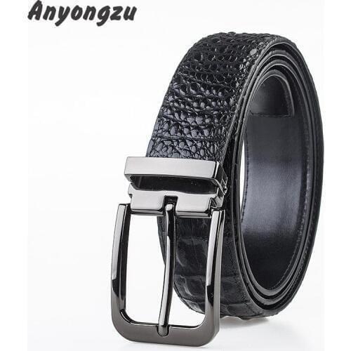 Business Men Leisure High Quality Leather Belt Litchi Lines Zinc Alloy Buckle Porous Adjustable Length Wear-resisting Belts